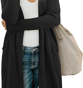 OUGES Women's Open Front Cardigan Shirt with Pockets Long Sleeve Lightweight Coat